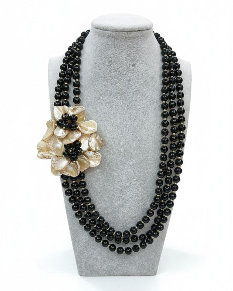 SET Collana Maxi Fiore con Onice Nero e Conchiglia