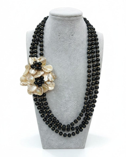 SET Collana Maxi Fiore con Onice Nero e Conchiglia