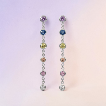 Orecchini Pendenti Punti Luce Multicolor, Argento s925