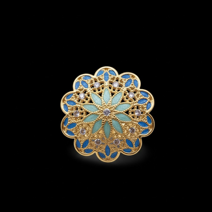 Anello Fiore Turchese in Filigrana Pregiata, Argento 925 e Bagno in Oro 18k