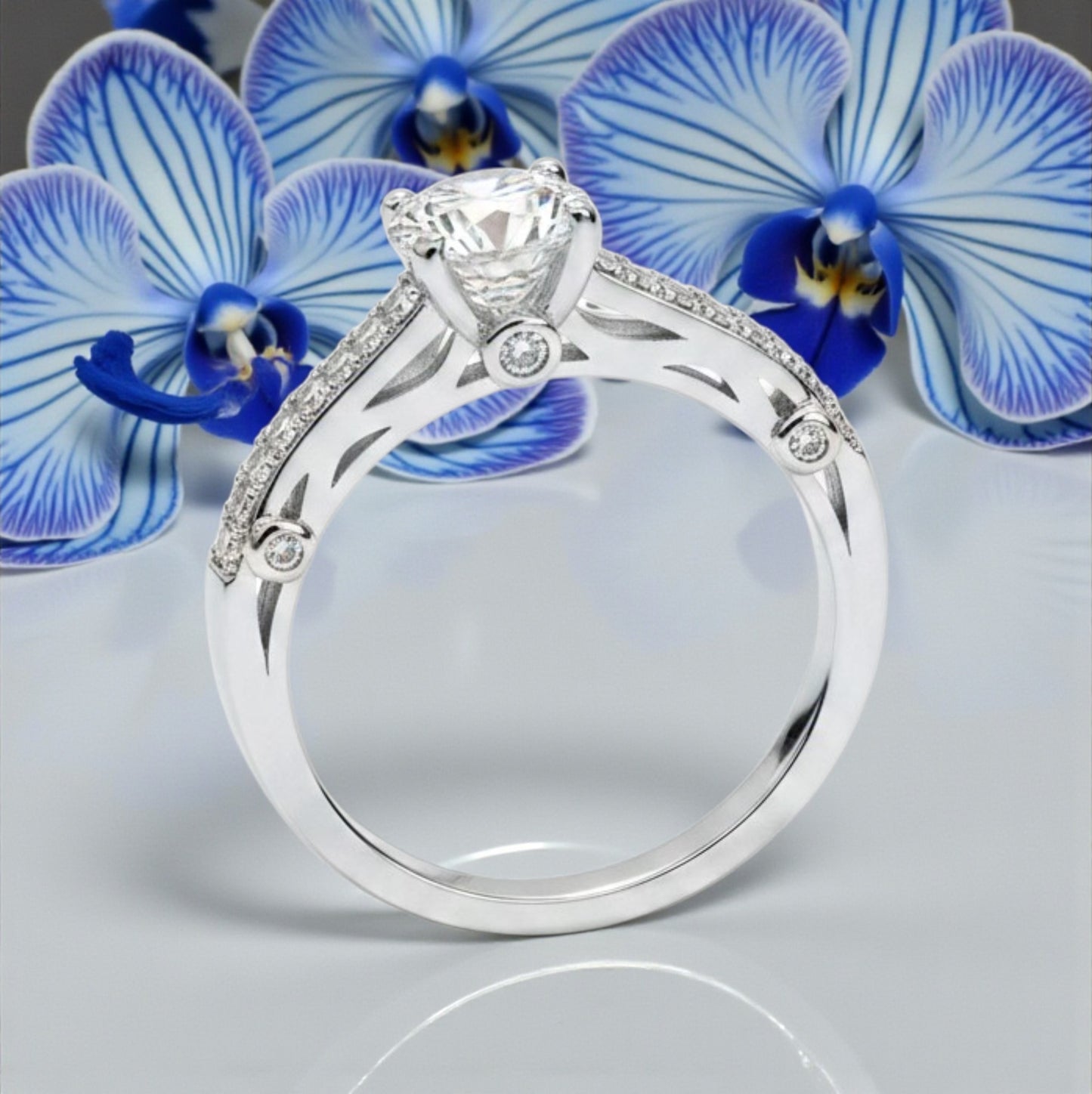 Anello Solitario Reale in MOISSANITE USA, in Argento S925