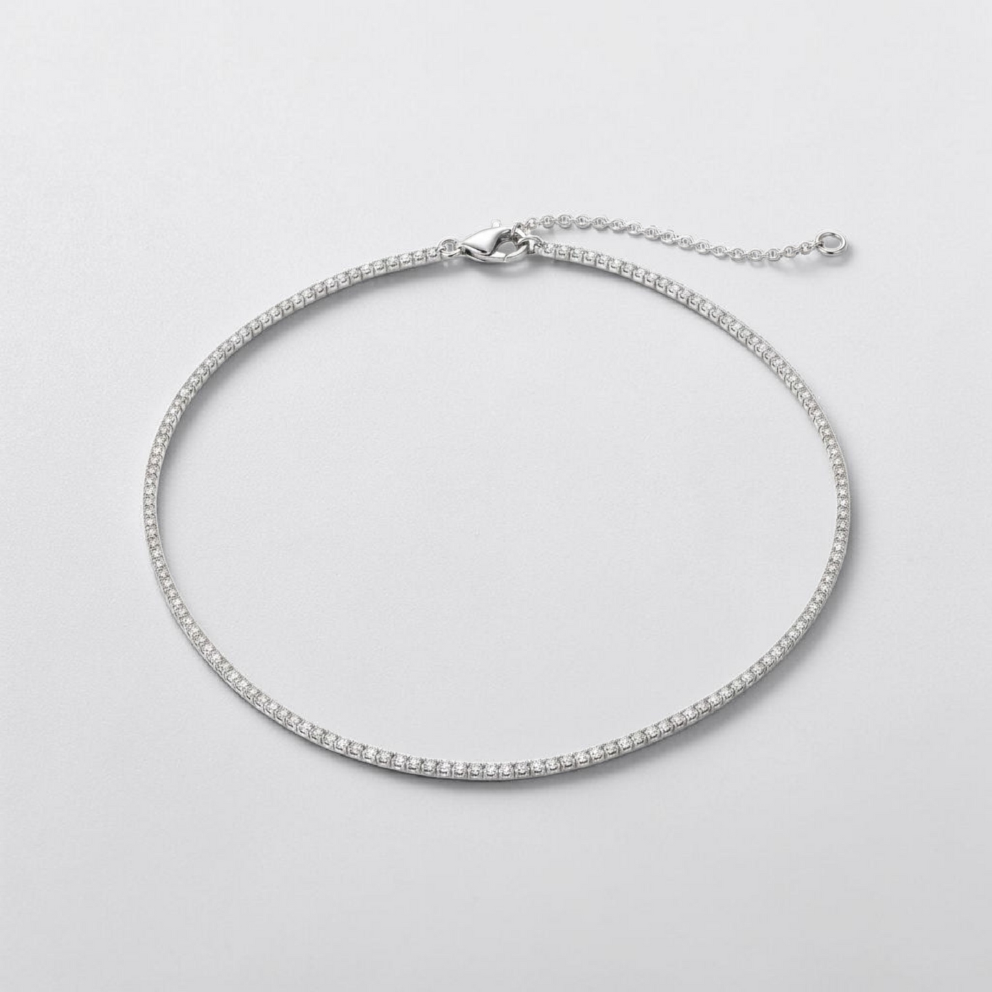 SET Collana Girocollo + Bracciale Tennis, 2 mm Bianco, Argento 925