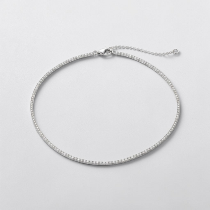 SET Collana Girocollo + Bracciale Tennis, 2 mm Bianco, Argento 925