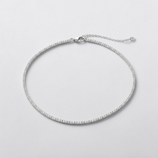 Collana Girocollo Tennis, 2 mm Bianca, Argento 925