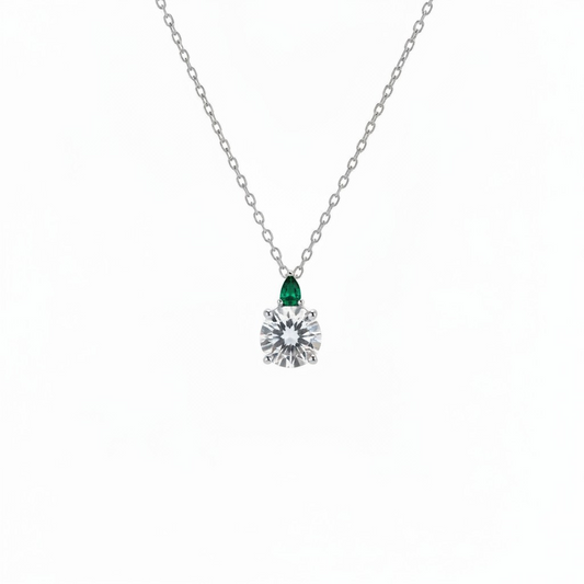 Collana con Punto Luce MOISSANITE e zirconia verde, mm 6,5, Argento s925