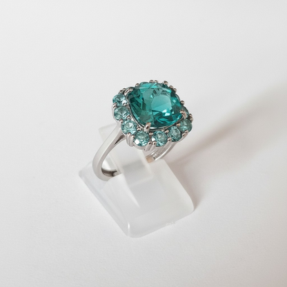 Anello Quadrato Brilliance Verde Paraiba, Argento s925