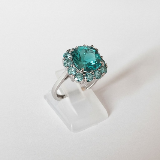Anello Quadrato Brilliance Verde Paraiba, Argento s925