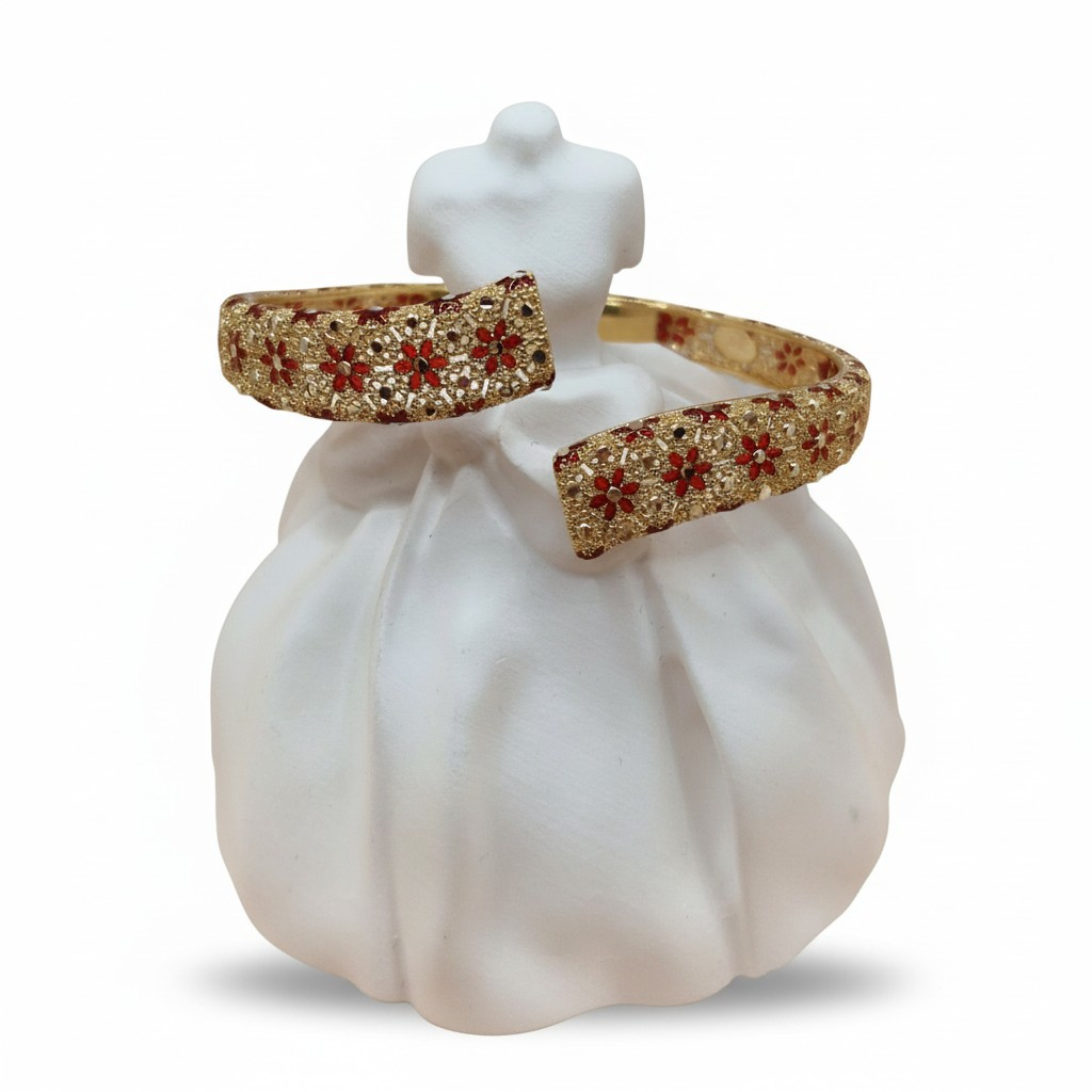 Bracciale rigido contrariè, in Filigrana e fiori rossi, Argento 925 e Bagno in Oro