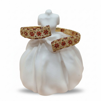 Bracciale rigido contrariè, in Filigrana e fiori rossi, Argento 925 e Bagno in Oro