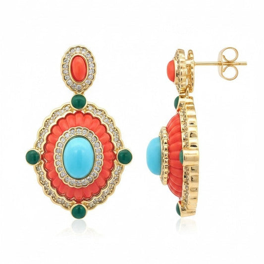 Orecchini Modello FEDRA, color corallo e turchese, in ACCIAIO inox