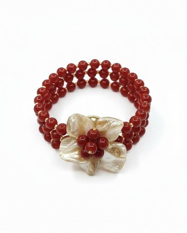 SET Collana Maxi Fiore con Rubino Sintetico e Conchiglia
