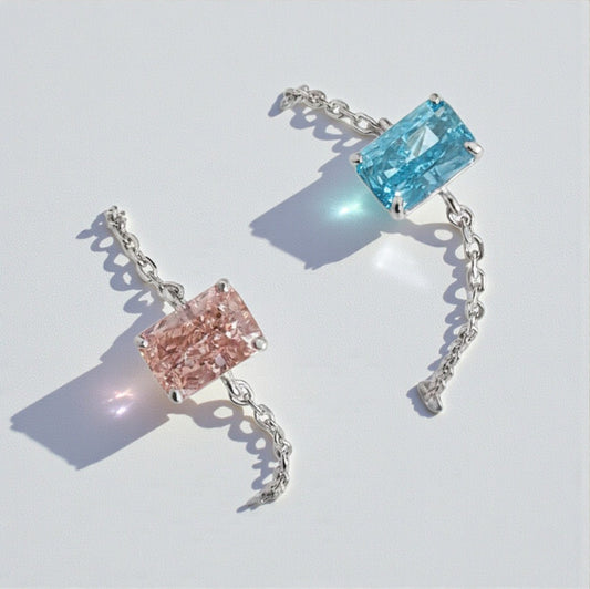 Anello Catenella con rettangolo Colorato, Argento s925
