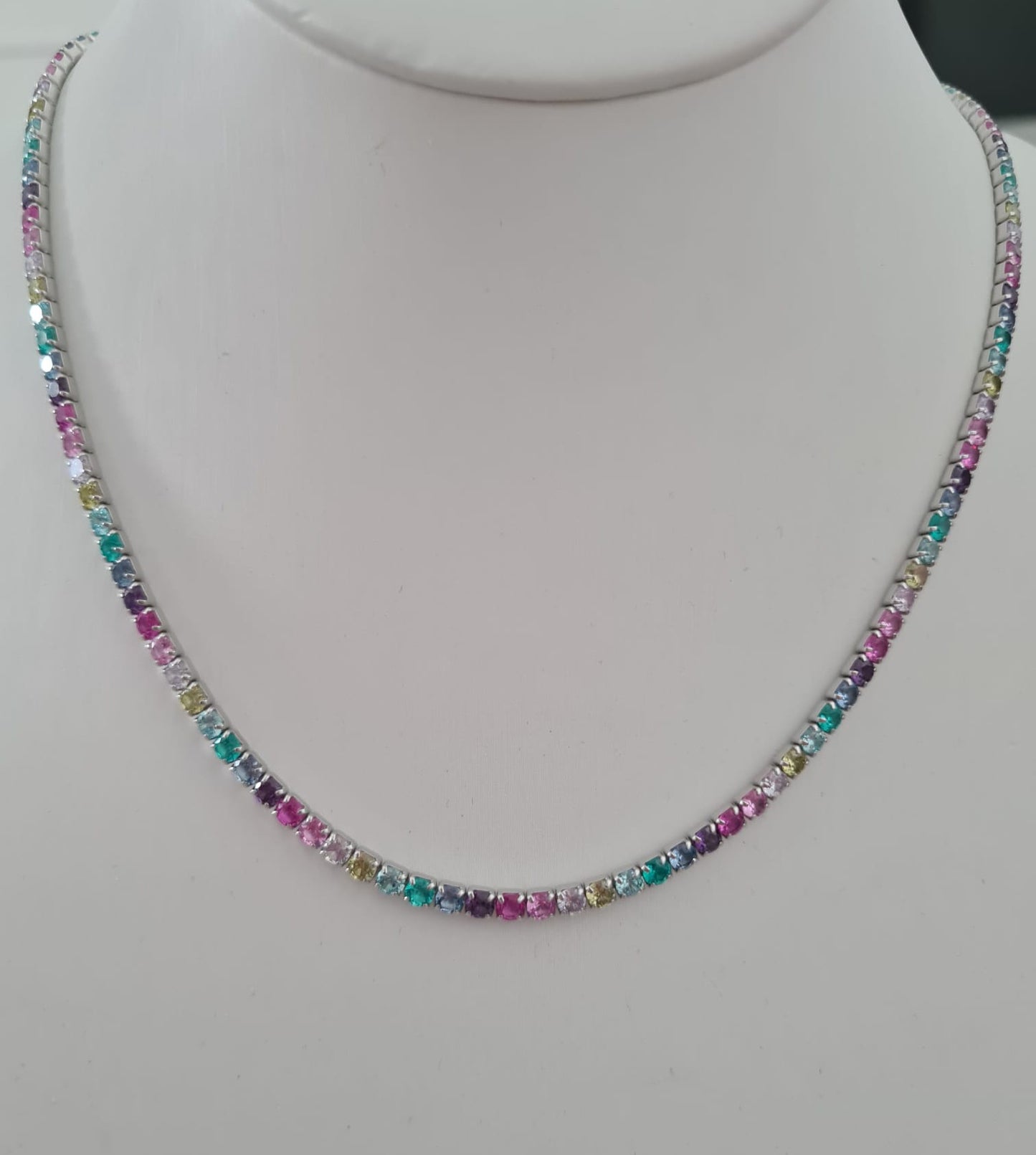 Collana Tennis Multicolor Paraiba, 3mm, Argento 925 NUOVA PRODUZIONE