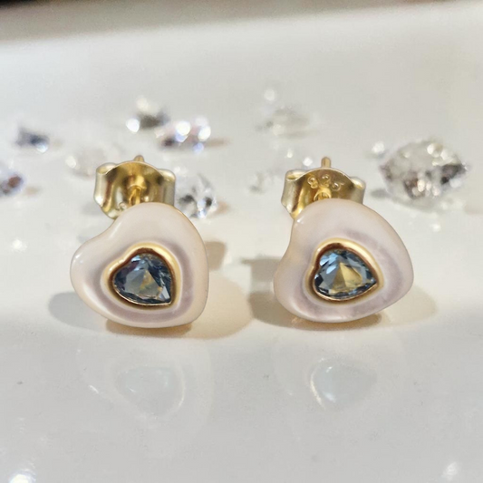 Orecchini Cuore in Madreperla, in ARGENTO S925 e Oro