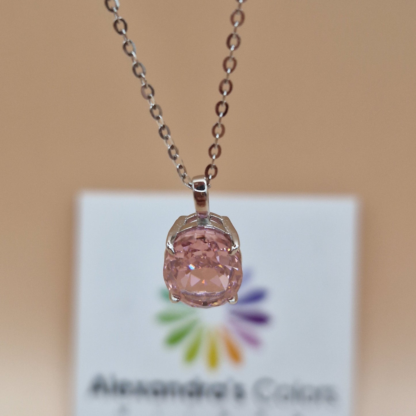 Necklace with Ice Cut Oval Zirconia, S925 Silver