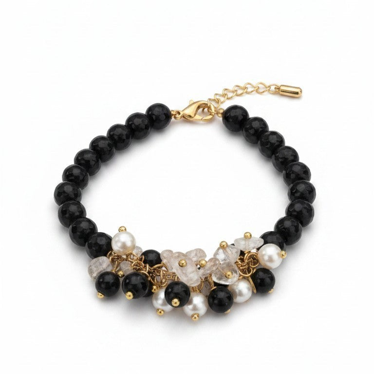 Bracciale Morbido a Grappolo, in Onice Nero
