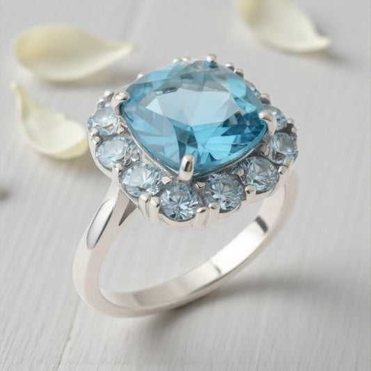 Anello Quadrato Brilliance Azzurro, Argento s925
