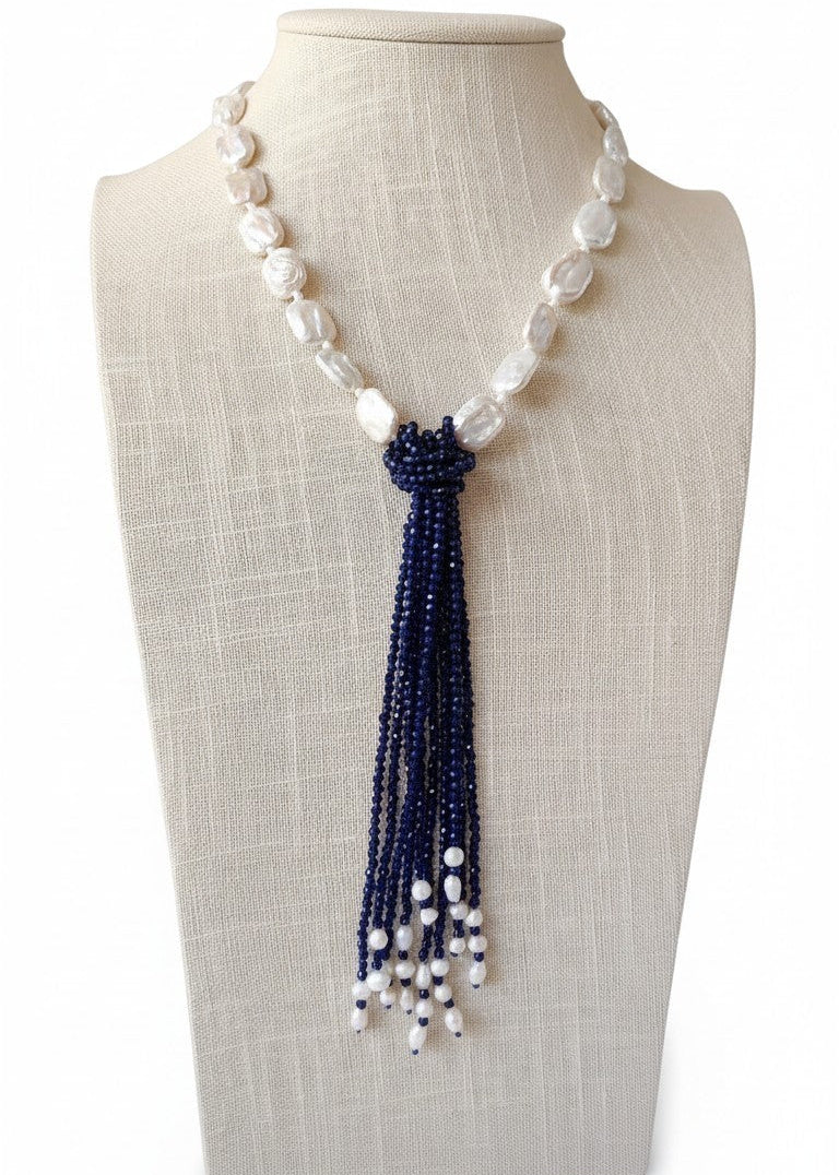 Collana Cravatta da Donna, con Perle e Pietre Naturali