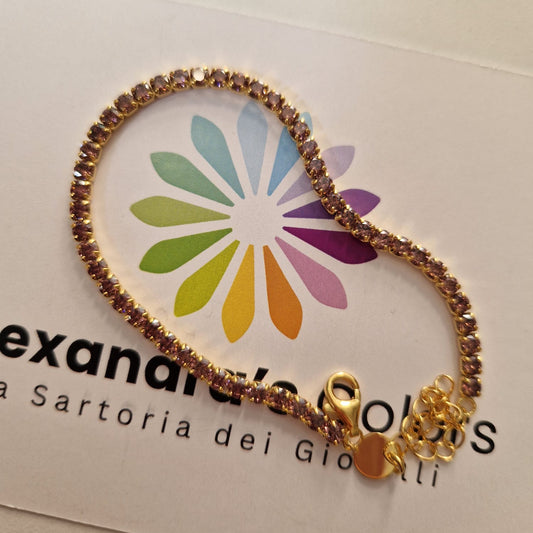 Bracciale Tennis Color Rodolite/Vinaccia, in Argento S925