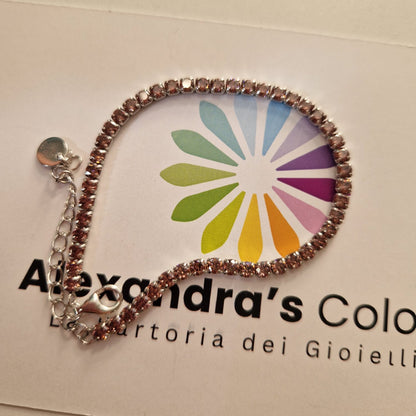 Bracciale Tennis Color Rodolite/Vinaccia, in Argento S925