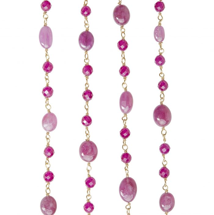 Collana Lunga in Argento Rosa e Rubini