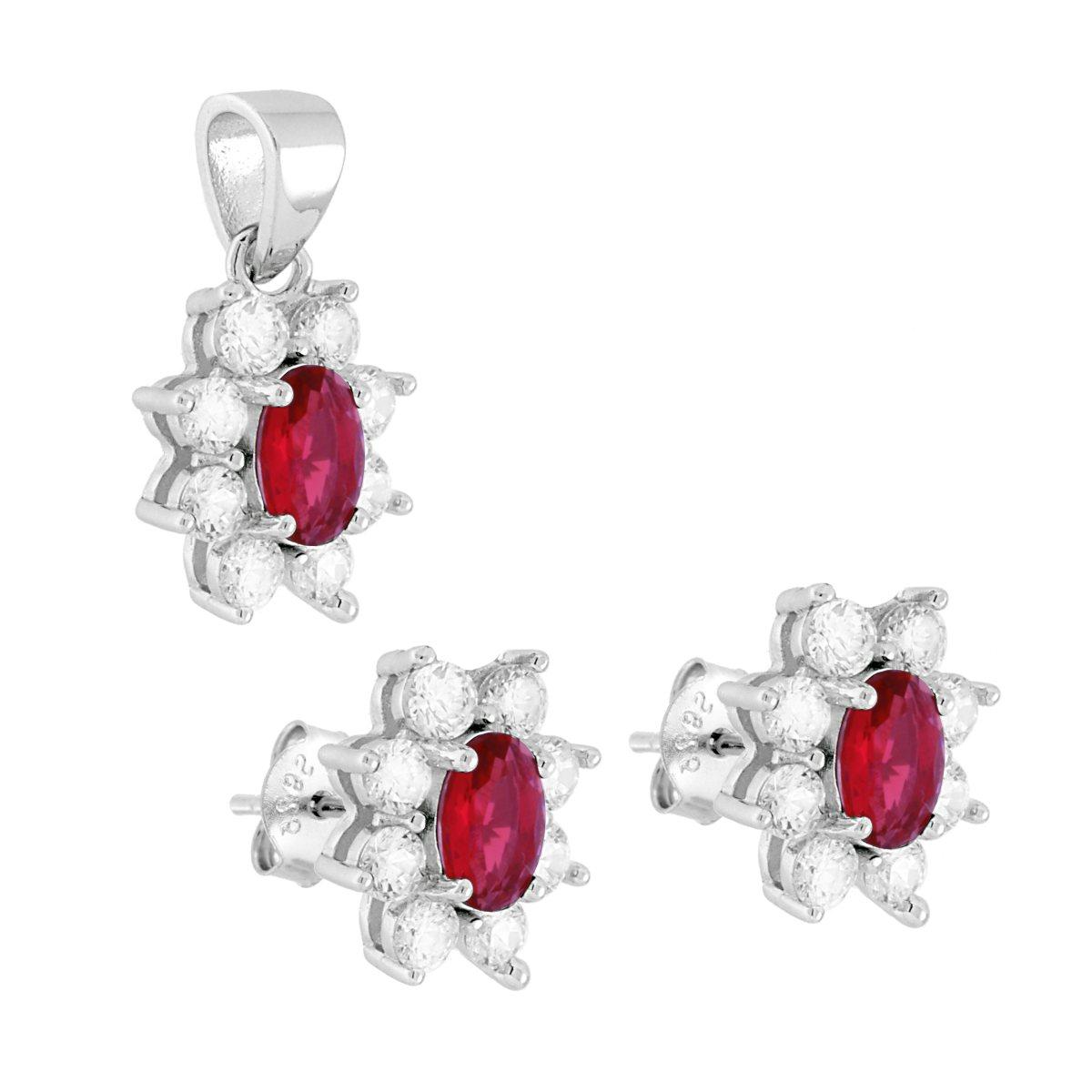 Set Kate Stella Rosso, in Argento 925 con Zirconi