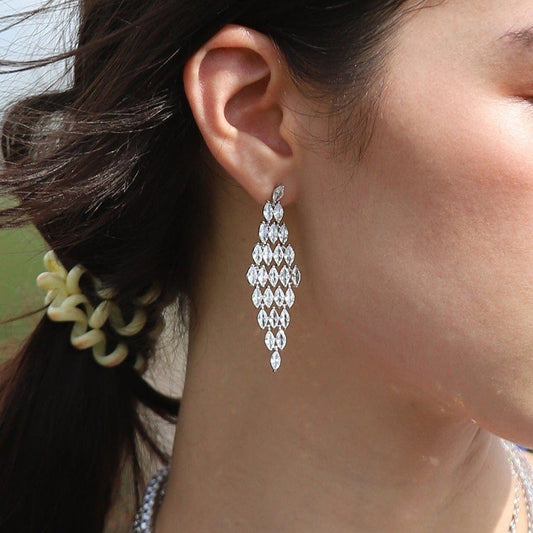 Orecchini Pendenti Rombo Brillanti, Argento s925