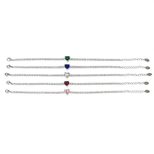 Bracciale Tennis Con Cuore Centrale, in Argento 925