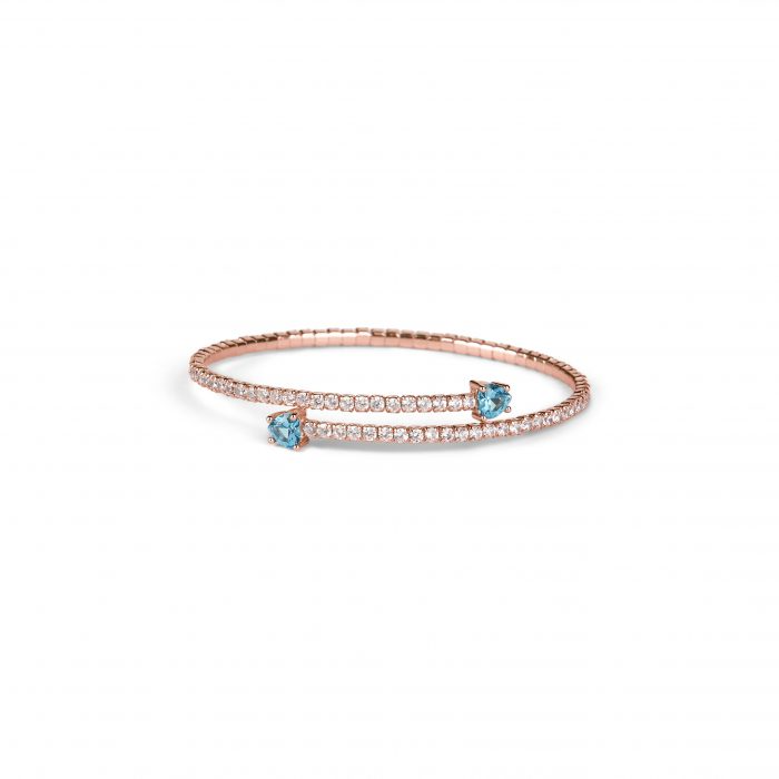 Bracciale Tennis Rigido con Cuori Azzurri, in Argento 925