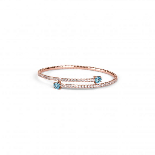 Bracciale Tennis Rigido con Cuori Azzurri, in Argento 925