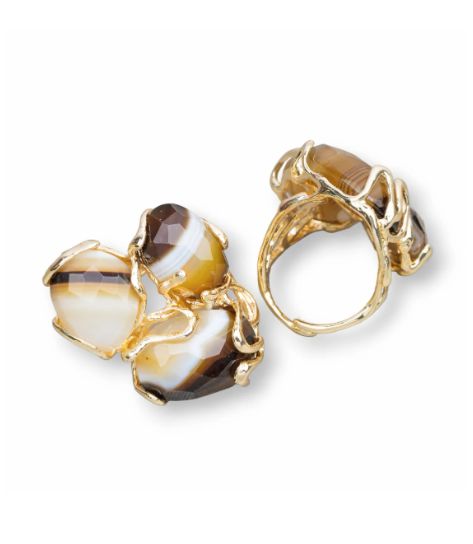 Anello Pietre Dure Sfumate, Bronzo Color Oro