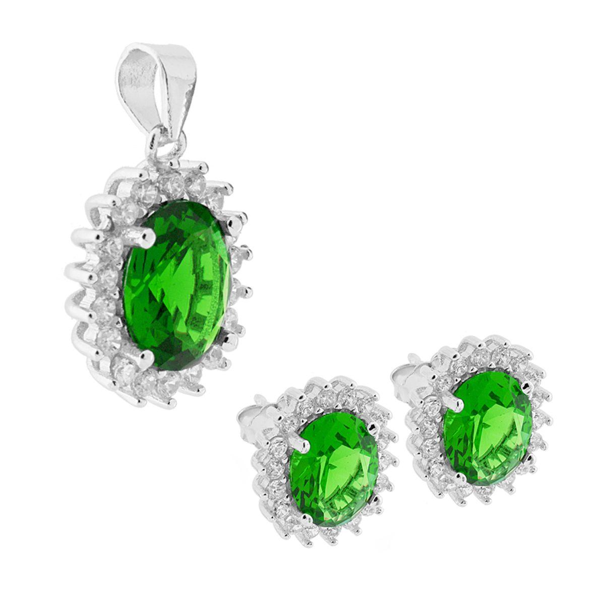 Set Kate Ovale Verde, in Argento 925 con Zirconi