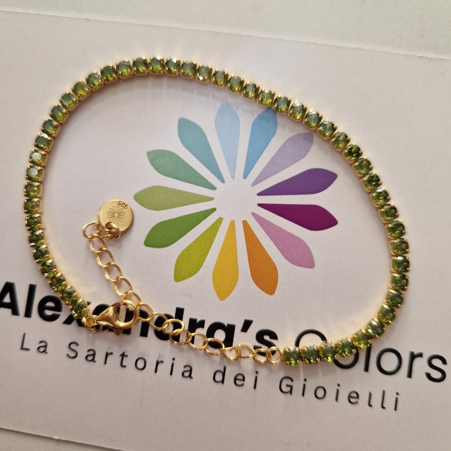 Bracciale Tennis Verde Oliva, in Argento S925