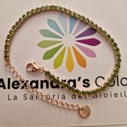 Bracciale Tennis Verde Oliva, in Argento S925
