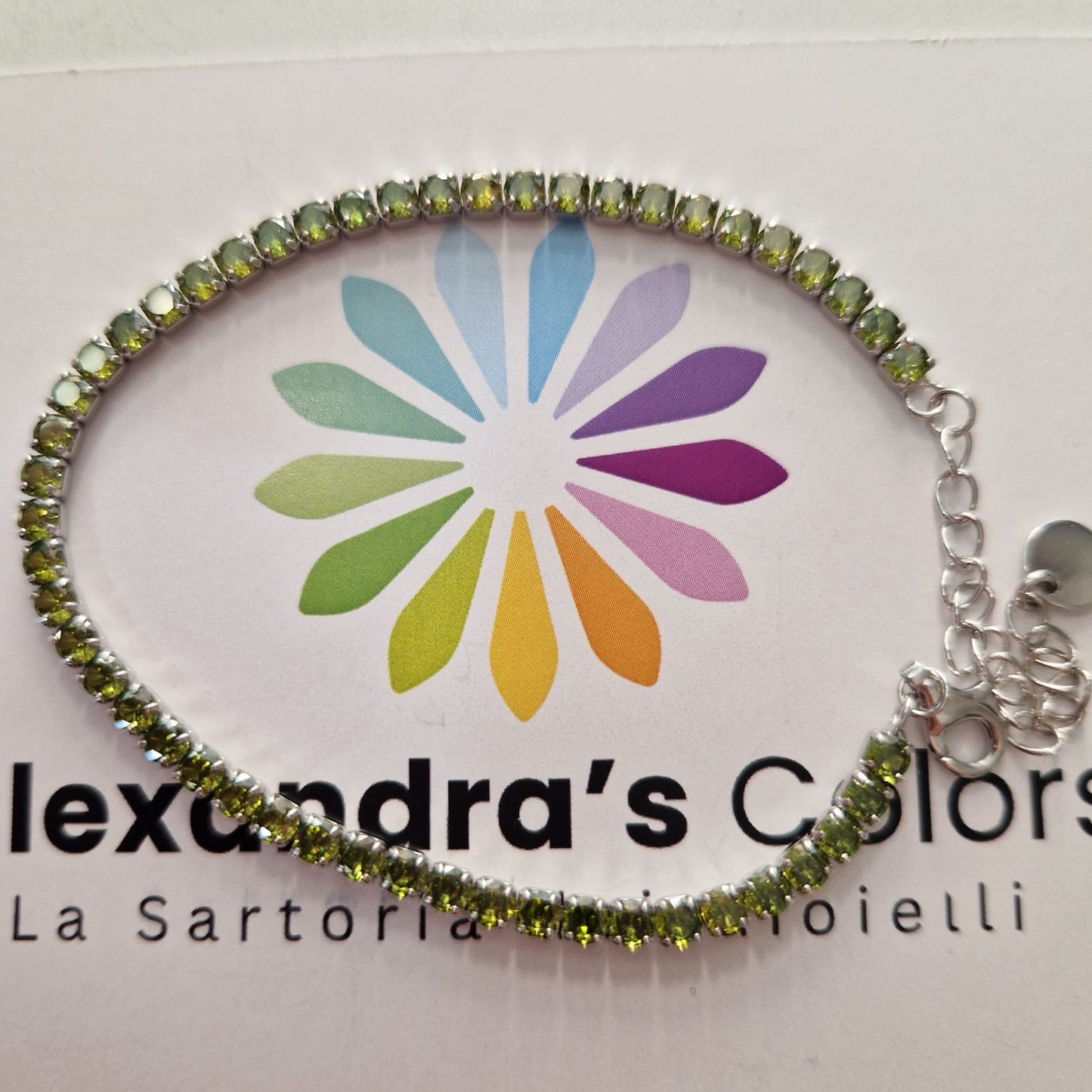 Bracciale Tennis Verde Oliva, in Argento S925