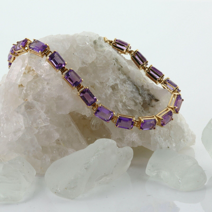 Bracciale Tennis Luxury con Pietre Rettangolari Viola - Elegante Gioiello in Argento e Zirconi