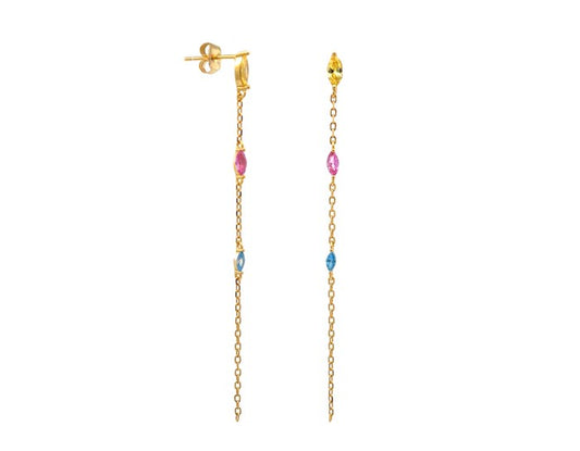 Orecchini Lunghi Con Zirconi Color Navette, Argento S925