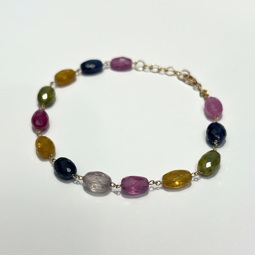 Bracciale Con Sassi di Zaffiro Multicolor, Argento S925