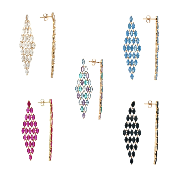 Orecchini Pendenti Rombo Brillanti, Argento s925